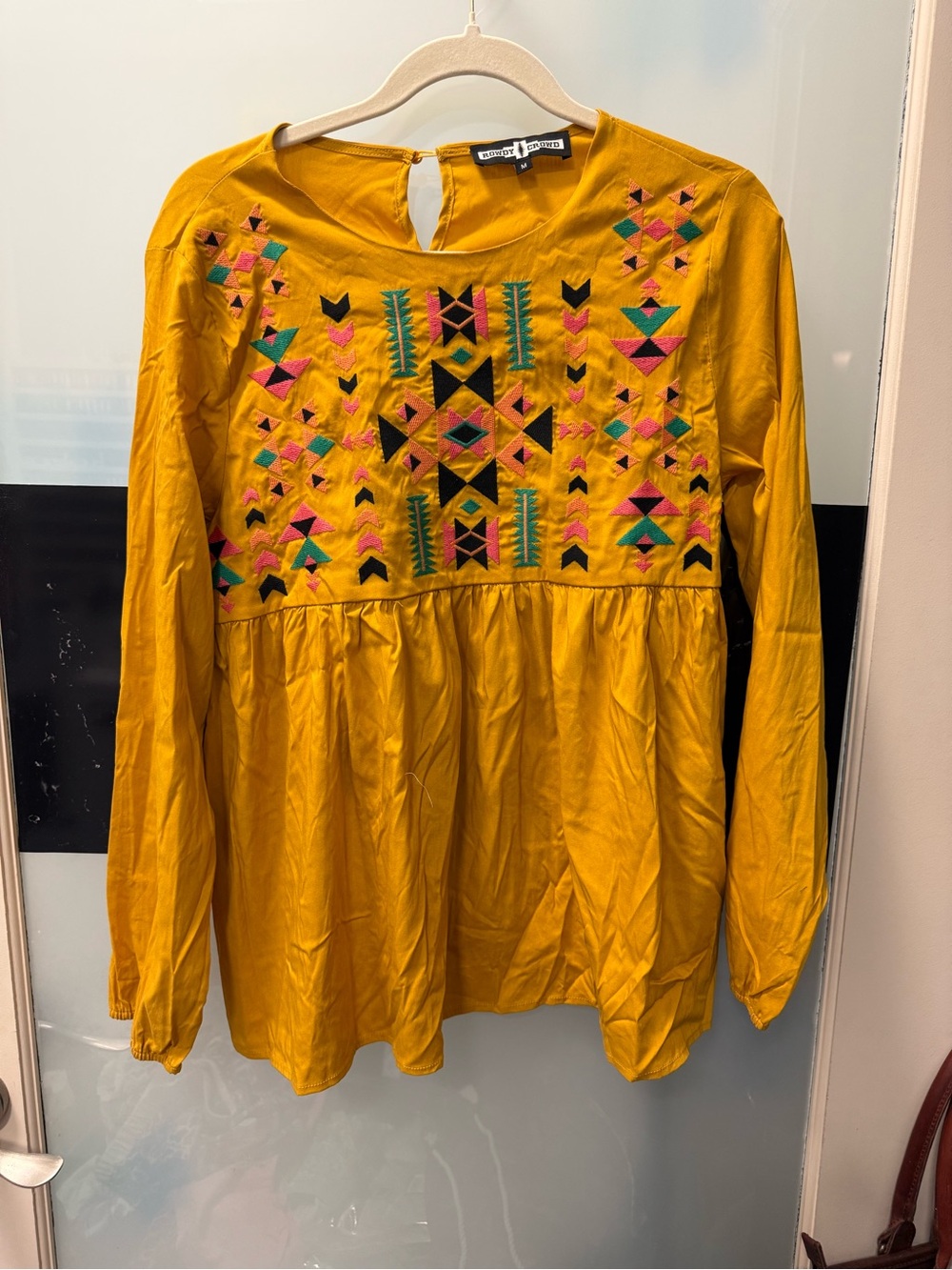 Embroidered Mustard Peasant Blouse - Women Tops